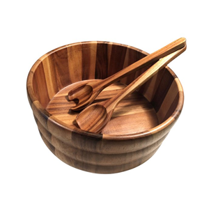 Tazón de madera de acacia orgánica sostenible con utensilios, juego de ensaladera de madera sin costuras no tóxico al por mayor de Vietnam - Product Image 4