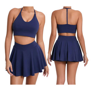 High Stretchy Skirt and High Impact Top 2 Piece Yoga Sports Set for Women Sportswear Compression <b>Tennis</b> <b>Clothing</b> - Product Image 1