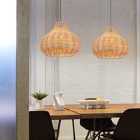 Lampe suspendue artisanale moderne en bambou et rotin, abat-jour tambour, lampe de chevet électrique classique tressée, décoration de salle à manger, LED