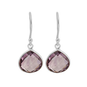 Pendientes de joyería fina, pendiente de gota con bisel de piedras preciosas de amatista natural de Plata de Ley 925 para damas y niñas - Product Image 2