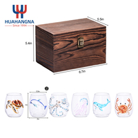 Ensemble de verres à vin sans pied en cristal peints à la main avec des animaux marins, accessoires de bar, coffret cadeau en bois de qualité supérieure pour hommes