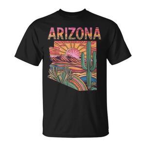 T-Shirt Promozionale Stemma Stato dell'Arizona per Bambini, Design Compresso con Cactus e Bandiera del Deserto - Product Image 1