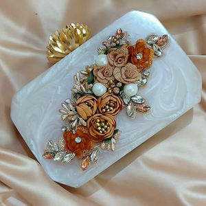 Pochette de soirée en résine avec fleur ornée d'artisanat de mode design vintage pour sacs à main de fête de mariage pour femmes - Product Image 6