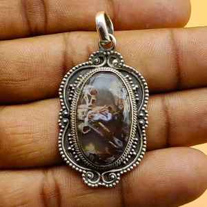 Collar de Plata de Ley 925 hecho a mano, colgante de piedras preciosas de ágata de palo Natural, joyería de moda, sello 925 para regalos de fiesta para niños - Product Image 5