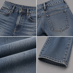 Jean droit taille haute pour femme en denim bleu patiné, délavage naturel effet moustaches, avec ferrures laiton, cinq poches classiques, pantalon décontracté - Product Image 3