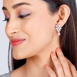 Pendientes de gota de moda de guirnalda de flores de plata - Product Image 1