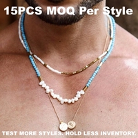 Set Perhiasan Batu Alam Musim Panas, Kalung Mutiara Air Tawar, Rantai Emas 18K Berlapis, Perhiasan Batu Permata Pria untuk Merek DTC