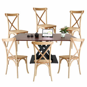 Scandinavian-Traditional Antique Combo Set Melaleuca Wood Dining <b>Table</b> 6 Wooden <b>Bistro</b> Chairs for Farmhouse Living Room CBBA138 - Product Image 1