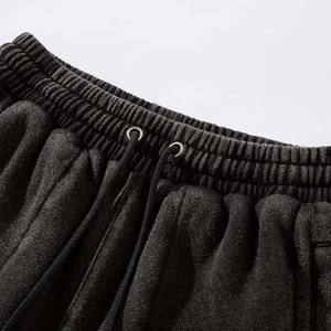 High Street Style personnalisé imprimé solide en détresse lavé à l'acide surdimensionné bord brut sueur noir Shorts taille élastique Streetwear - Product Image 3