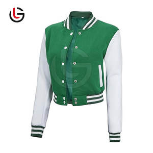 Haute qualité femmes décontracté recadrée Letterman veste en gros respirant tricoté coton laine doublure col montant utilisation en extérieur - Product Image 1