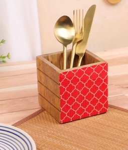 Porte-couverts en bois de manguier rouge marocain/porte-cuillère porte-ustensiles en bois porte-couverts de comptoir - Product Image 2