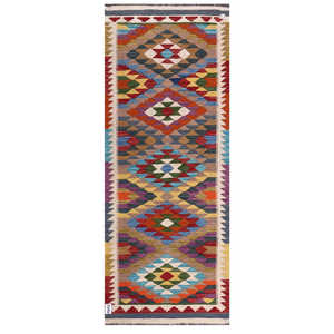 Alfombra Kilim de Maimana, Afganistán, 203 x 81 cm, Juego de Alfombras Tradicionales Afganas - Product Image 1
