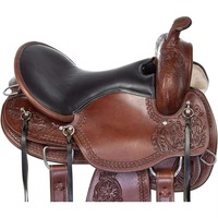 Selle de cheval durable en bois pour le travail quotidien à la ferme, entraînement professionnel, avec siège large, design en cuir véritable de style western