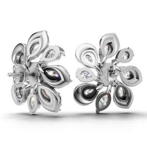 Boucles d'oreilles florales de luxe en or 18 carats avec diamants bleus de laboratoire et accents de diamants blancs, bijoux fins - Product Image 3
