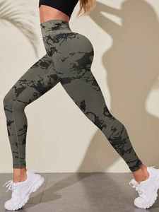Haute qualité femmes Fitness cravate teinture sans couture sport Leggings taille haute contrôle du ventre séchage rapide respirant Yoga pantalon - Product Image 3