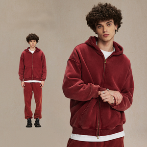 Sweat à capuche surdimensionné d'hiver pour hommes à capuche longue zippée en coton à motif uni logo de marque personnalisé teint en couleur unie vente de gros - Product Image 1