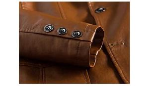 Manteau en cuir de couleur unie pour hommes manteaux décontractés manteau de motard vestes en cuir - Product Image 3