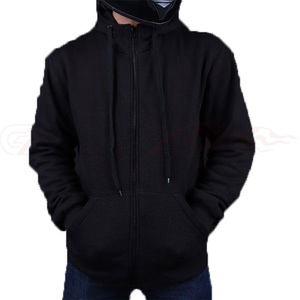 Sweat à capuche en polaire imprimé pour motard, protection blindée homologuée CE, noir, grande taille, entièrement doublé de fibre d'aramide - Product Image 1