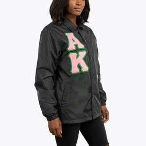 Veste coupe-vent noire élégante avec patch lettre A rose vert vêtements d'extérieur décontractés légers pour femmes Streetwear - Product Image 3