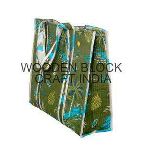 Sac fourre-tout en coton indien fait à la main imprimé à la main Sac fourre-tout pour femmes Sac à bandoulière matelassé imprimé à la main - Product Image 4