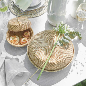 Plateaux de service ronds en rotin osier fait à la main avec couvercle panier à pain de fruits en rotin naturel plateau décoratif fait à la main - Product Image 5