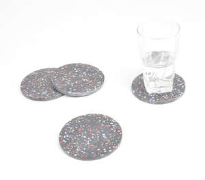 Ensemble de dessous-de-verre ronds en pierre de terrazzo industrielle moderne, accessoire de décoration intérieure minimaliste élégant, présentoir décoratif - Product Image 4