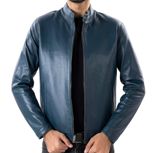 100% Genuine Sheep Leather Winter Jacket Sherpa Lining Breathable <b>Viscos</b> Zipper Closure Stand Collar Slim Fit Casual Use Jacket - Product Image 2