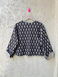 Veste kimono en coton indien matelassé bio, tissu imprimé bloc réversible, veste bleue chaude pour femme - Product Image 2