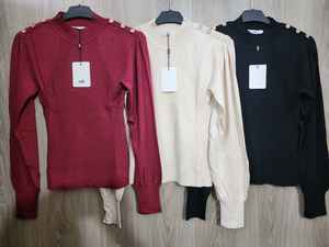 Señoras de moda sólido Jacquard soldadura Batton suéter de invierno de las mujeres de punto de primavera suéter - Product Image 2