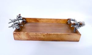 Bandeja de madera ecológica hecha a mano con asa para servir bebidas de té y café chapadas - Product Image 4