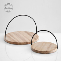 Plateaux de rangement en bois ronds avec poignée en métal, design minimaliste, plateau d'organisation pour table, lot de 2