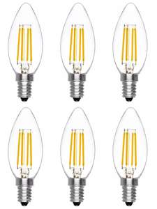 Ampoule LED G45 6W en forme de bougie, lumière chaude/jaune 2700K, culot fin, boîtier transparent E14, lot de 6 unités, Don Feliz - Product Image 2