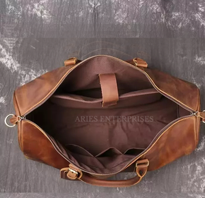 กระเป๋าดัฟเฟิลกระเป๋าหนังแท้วินเทจพร้อมฝาปิดที่ปิดซิปสายรัดแบบพกพาน้ำหนักเบาปรับได้ตัวเลือกที่มีคุณภาพสูง - Product Image 3