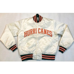 Hurricanes Varsity Bomber Chaquetas para hombre Chaqueta para hombre Satén Botón a presión Estilo universitario Retro Miami Deportes Prendas de abrigo Fan Coat - Product Image 1