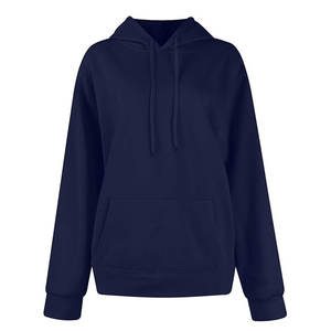 Sweat à capuche intégral en molleton coupe-vent bleu marine pour femme, manches longues, 100 % coton de haute qualité, écologique, avec logo frontal - Product Image 4