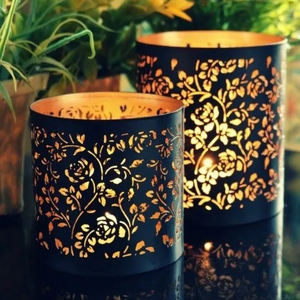 Black Gold Geometric Hollow Tea Light Holder Set of 3 Metal Base Candle Holders With <b>Glass</b> Bottle Home Decor Wholesale Price - Product Image 4