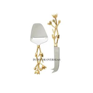 Mangos chapados en oro de alta calidad de diseñador Floral para juego de cubiertos pulidos brillantes plateados de acero inoxidable para cocina de hogar y Hotel - Product Image 1