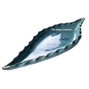 Bols de service à feuilles classiques pour la maison, les hôtels et les restaurants, vaisselle de couleur bleue en forme de feuille en métal, plat de service à salade, bols de jardinière - Product Image 1