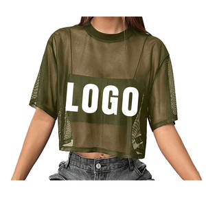 Nueva llegada de la mejor calidad de las mujeres de malla camiseta para la venta último diseño de las mujeres transpirable Crop Top de malla camiseta - Product Image 5
