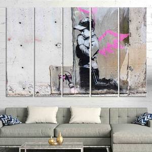 Impression sur toile en verre trempé de style Banksy Boy moderne, décoration murale, lot de 5 toiles - Product Image 1
