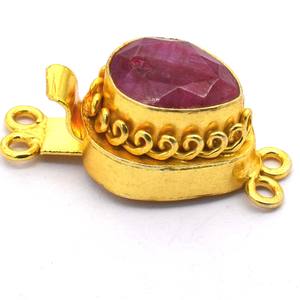 Prem Bhaya Ruby Gemstone Multi-Strand Teardrop Box Fermoir Plaqué Or 18K Fabrication de Bijoux B630 - Product Image 4
