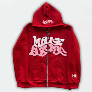 Ropa de calle personalizada Rhinestone Zip up Puff Print Hoodie 500gsm Heavyweight Cotton High Quality Hoodie Hombres - Product Image 5