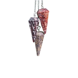 High quality leopard jasper Pendulum Natural Crystal Gemstone Faceted Cone Dowsing Pendulum for Reiki Healing Pendulums for Sale - Product Image 2