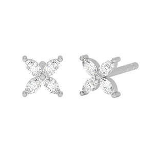 NOVAMART Fine Premium 925 Sterling <b>Silver</b> <b>Stud</b> <b>Earrings</b> for Women & Girls Featuring Marquise Princess Cut Diamond Water Drop Flo - Product Image 1