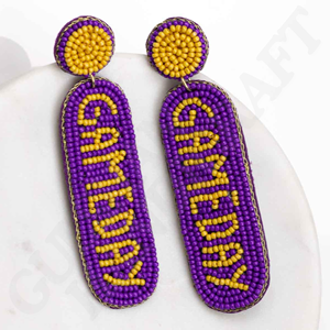 Pendientes de gota de moda hechos a mano para el día del juego, joyería con cuentas blancas y naranjas para niñas, estilo aficionado a los deportes con espíritu de equipo - Product Image 4