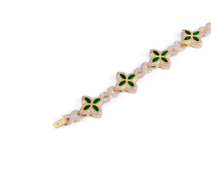 Bracelet en diamant, bracelet émeraude en fleurs plaqué or avec diamant moissanite - Product Image 2