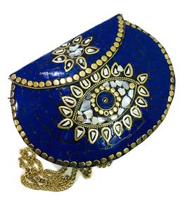 2025 New Arrival Evil Eye Mosaic Metal Mother of Pearl Clutch <b>Bag</b> - Handmade Blue Stone Antique Ethnic Clutch - Product Image 3