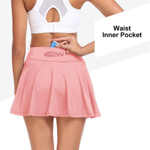 Jupe-short de tennis longue décontractée pour femme, longueur genou, avec short intégré, tissu respirant à séchage rapide, taille naturelle avec poche - Product Image 4