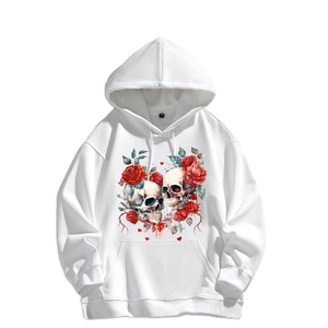 Sudadera con capucha de punto de algodón 100% unisex, estampado de transferencia térmica OEM, patrón de esqueleto de Calavera, cuello redondo para invierno - Product Image 1