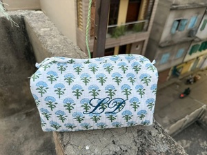 Personalized Floral Makeup <b>Bag</b>: Quilted Cosmetic <b>Travel</b> Pouch,Bridesmaid Gift,Custom Embroidered Flower Makeup <b>Toiletry</b> <b>Bag</b> - Product Image 4